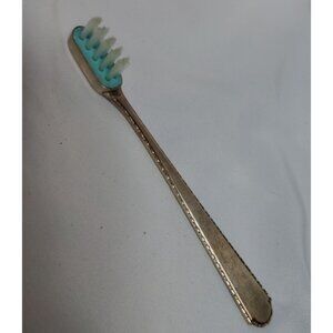 Vintage Sterling Silver Child's Toothbrush Collectible W/ Turquoise Accent & Sof
